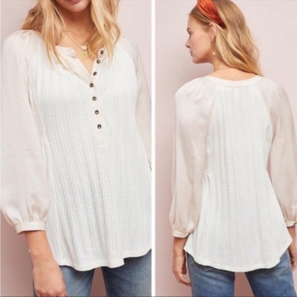Anthropologie Tops - Anthropologie Meadow Rue Kersee Henley Top White Cream Size Large